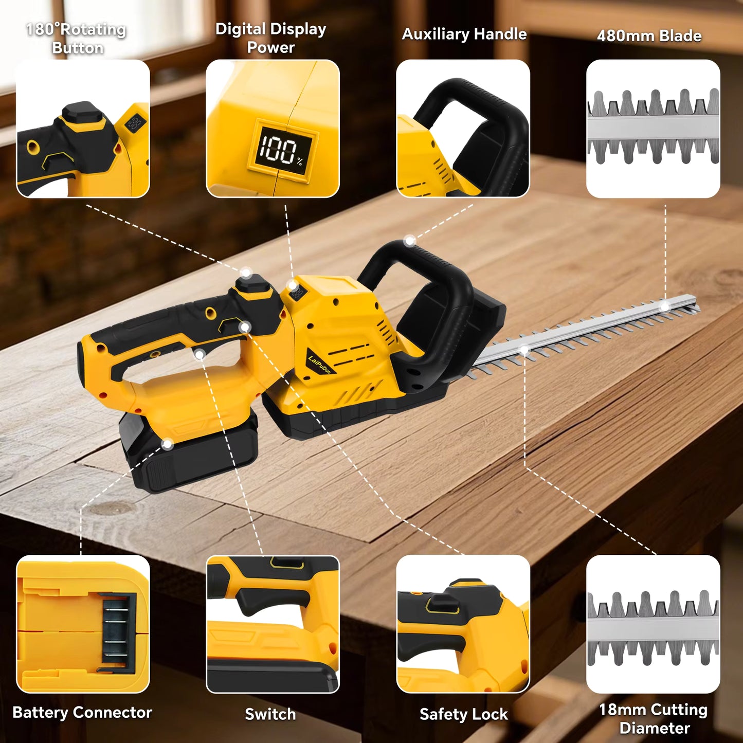 Home Garden Co - Cordless Brushless Hedge Trimmer 3000 RPM for DeWalt 20V Batteries