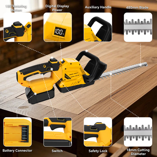 Home Garden Co - Cordless Brushless Hedge Trimmer 3000 RPM for DeWalt 20V Batteries