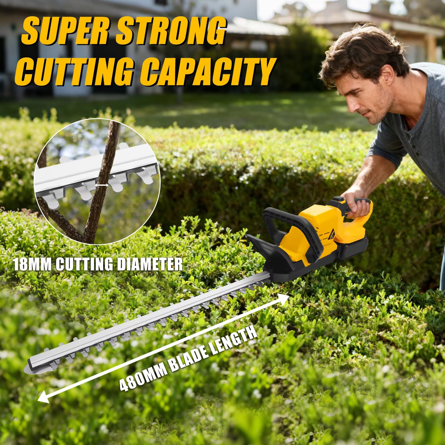 Home Garden Co - Cordless Brushless Hedge Trimmer 3000 RPM for DeWalt 20V Batteries